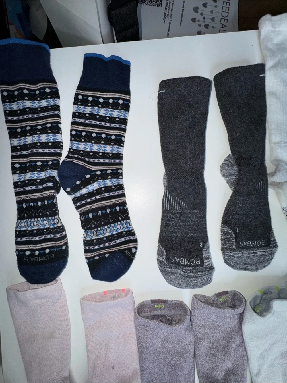Lot of 10 Adult Medium Bombas Socks + 2 Non-Bombas Cable Knit Socks | Mixed